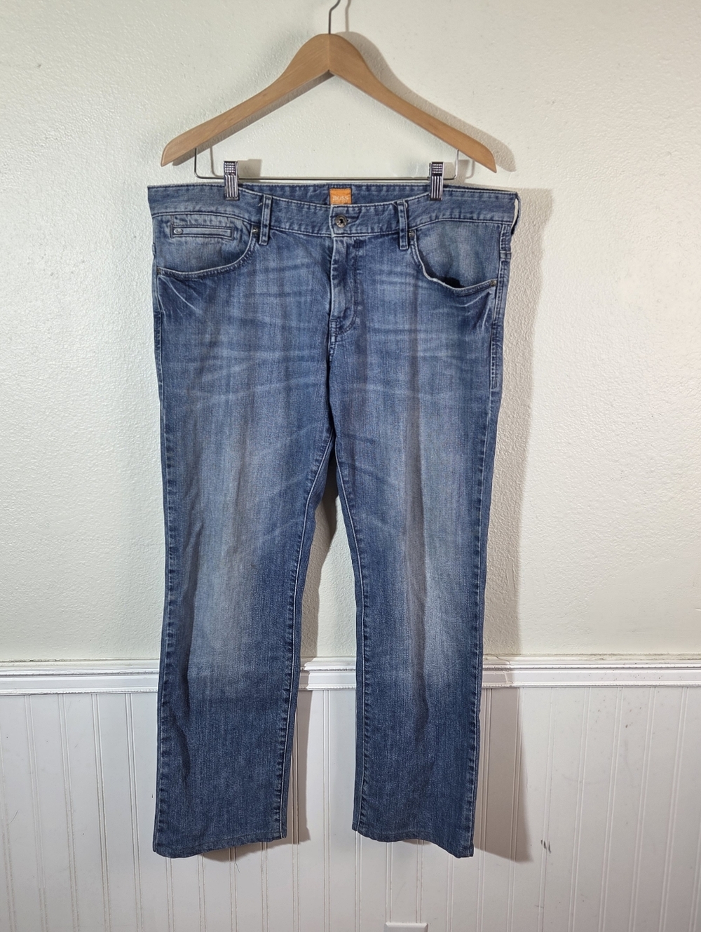 Hugo Boss Orange Jeans Mens 34x32 Blue Slim Straight Stretch Denim Pants